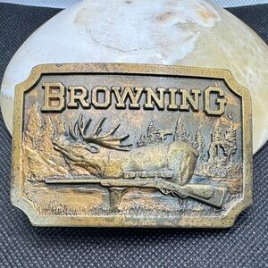 Vintage 1977 Browning Rifles Indiana Metal Craft Deer Buck Belt Buckle